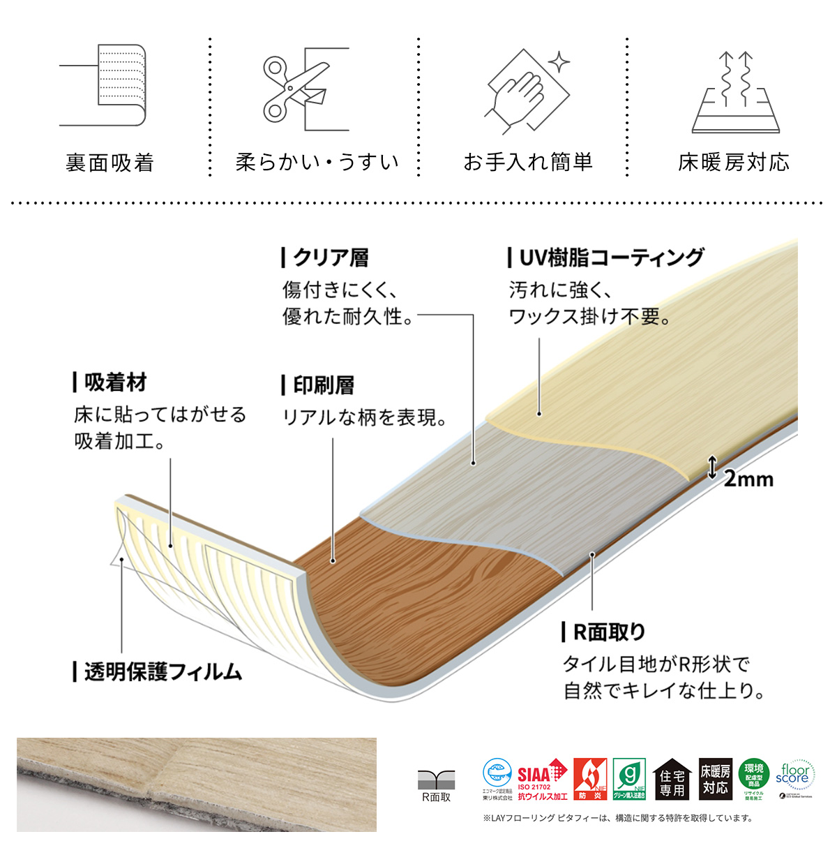 東リ 賃貸OK置くだけ吸着床タイル ピタフィー 木目・ウッド・石目・コンクリート